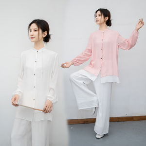 Autumn New Zen Style Womens Robe Cotton Linen Tea Clothes Two-Piece Set Morning Exercise Meditation Suit Traditional Chinese Fashion