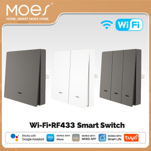 MOES WiFi Smart Push Button Wall Light Switch RF433 Transmitter Smart life Tuya App Remote Control Works with Alexa Google Home