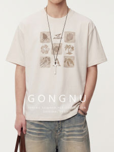GONGNU | Cooling Tencel Brand Creative Grid Print Casual Comfortable Versatile Loose Round Neck Short Sleeve T-shirt