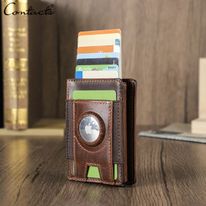 CONTACTS Genuine Leather Card Holders for Men Wallet Short Purse Mini Leather Wallet Anti-Theft Card Bag Airtag Wallets
