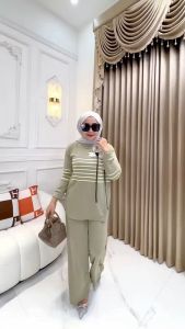 youras setelan muslim wanita kaos knit rajut import salur bunga terbaru terlaris termurah cod