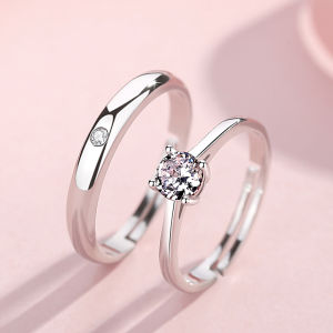 S925 Sterling Silver Open Ring Couple Wedding Rings Men Women Simplicity Engagement Rings Simulated Diamond Rings Fashion Jewelry