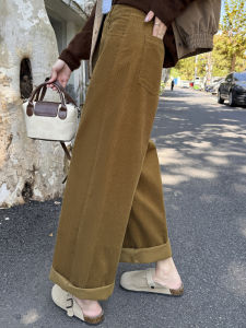 Khaki Corduroy Womens Loose Nine-Piece Grandmother Wide Leg Pants Autumn Winter Casual Trousers High Waist Harlan Pants