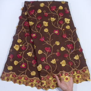 African Cotton Lace Fabric Orange Embroidery Stones Guipure Lace High Quality Swiss Voile Lace For Women Wedding Party Dress