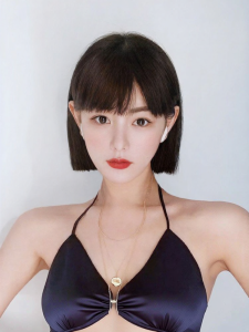 MENGSIQIAN | Full Head Short Bob Wig with Straight Bangs for Women