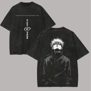 Bandai | Áo Thun Nam Gojo Honored One Jujutsu Kaisen Cổ Điển Chất Liệu Acid Wash In Hình Anime Phong Cách Đường Phố Tay Ngắn Cổ Tròn Thoáng Khí Nhẹ Tênh