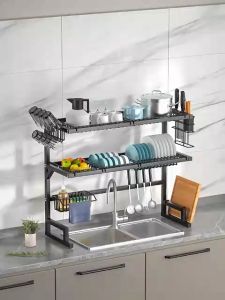 Dish Rack Stainless Steel Kitchen Double-Deck Double Sink Dish Drainer Kitchen Racks Local stock
