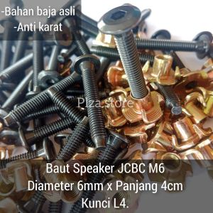 50.biji Baut box speaker cakar M6 panjang 4cm bahan baja asli fulldrat/Baut mur cakar M6 4cm fulldrat M6x40 JCBC Baut mur box spiker 10inc 12inc 15inc 18inc baut speaker kunci L gepeng