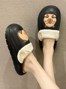 กันน้ํา ผ้าฝ้าย รองเท้าแตะ ผู้หญิง ฤดูใบไม้ร่วง ฤดูหนาว กลางแจ้ง น่ารัก Puffer Furry อุ่น บ้านในร่มที่ถอดออกได้ กันลื่น รองเท้าแตะ