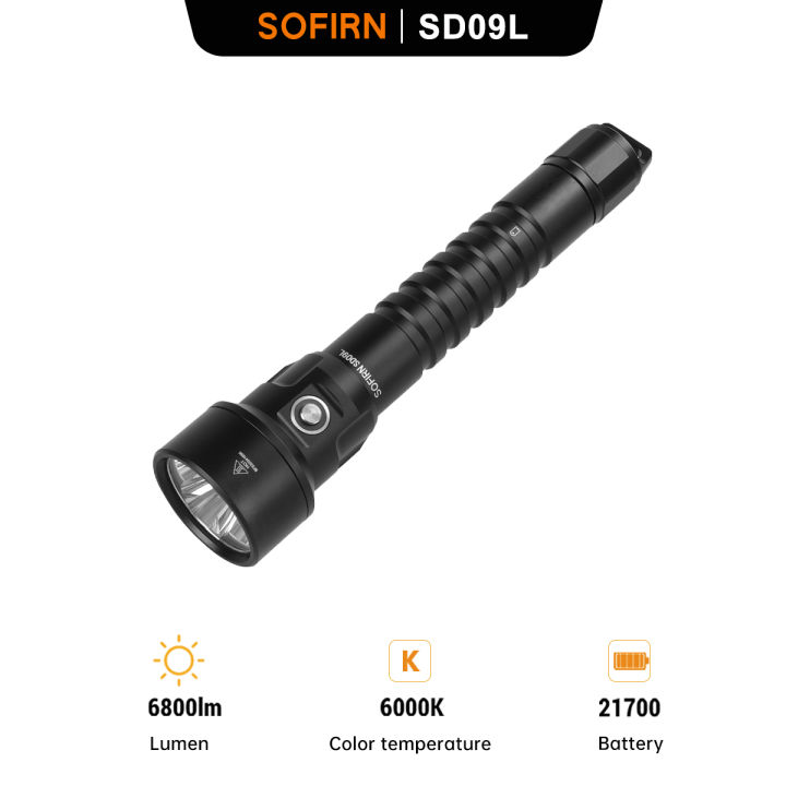 sofirn SD09L - Linterna de buceo de 6800 lúmenes altos, luz subacuática LED súper brillante con potencia recargable, IPX8 impermeable sumergible para inmersiones nocturnas en cuevas (SD09L