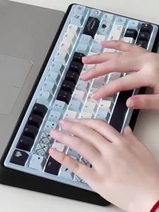 URE Gradient Cute Keycaps Dye-Sublimation Cherry Profile PBT PC Keycaps Cute Pink Bow Girls Keycaps For MX Mechanical Keyboard