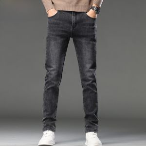 HENGYUANXIANG | Mens Fleece Lined Thickened Denim Jeans Slim Fit Ankle Length Wear Resistant American Casual Long Trousers Autumn Winter New Style