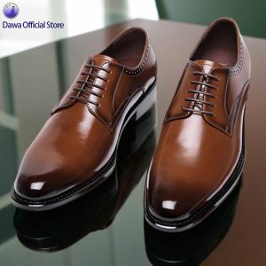 Mens Casual Genuine Leather Oxford Shoes round Toe Lace-Up Breathable Business Shoes Cowhide Leather Upper Spring Autumn