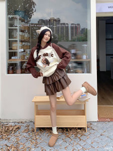 Fang Bubble High Waist PU Leather Short Skirt Womens Fashionable Slimming Half-length Folded Pure Color Autumn Wear New Style