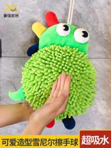 Cute Absorbent Hanging Hand-Wiping Ball Chenille Fur Ball Hand Towel Kitchen Thickened Hand Towel Quick-Drying