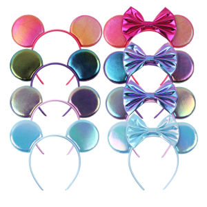 Disney | Cute Disney PU Mickey Mouse Ears Headband Sequins 5 Bow Hairband For Girl Festival Party DIY Hair Accessories Cosplay Gifts