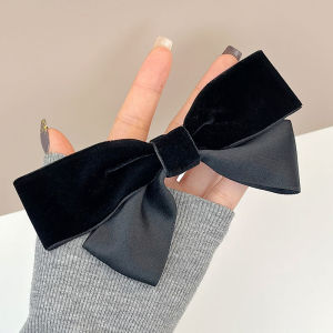 Velvet Large Black Bowknot Hair Clip Spring Clamp Retro Sweet Versatile Popular Internet Red Top Clip for Back of Head Hair Card