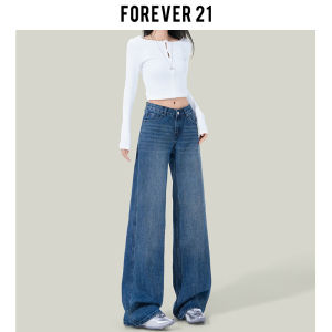 Forever 21 Blue Slim Straight Jeans Womens Low Waist Wide Leg Long Pants Fashionable Trendy American Style Casual Denim
