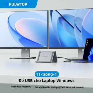 PULWTOP USB C Docking Station 2 HDMI 4K 10Gbps USB-A 5Gbps RJ45 PD Tương Thích Với Surface Pro 11/10/9/8 Dell HP Lenovo
