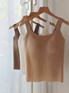 Long Womens Vest Underwear with Chest Pad Seamless Large Size Conceals Belly Strap Trendy Solid Color Nylon Spandex Blend