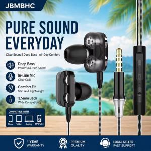 JBMBHC Gaming Sports 3.5mm Wired Earphones with Mic Low Latency In-Ear Headphones Heavy Bass Stereo Noise Reduction Earbuds for i-Phone Samsung Android