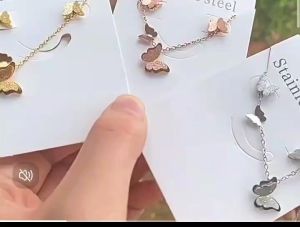 Perhiasan Set Kalung Dan Anting Tusuk Kupu Kupu Kalung Anting Wanita Perhiasan Aksesoris Titanium