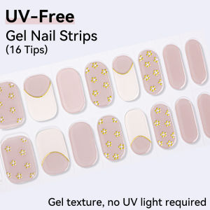 16Tips French Flowers Gel Nail Strips Long Lasting Full Cover Glitter Baking-Free Gel Nail Stickers DIY Manicure Decoration