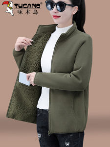 Womens Double-Sided Fleece Jacket Thickened Lamb Velvet Outerwear Warm Commute Style Zipper Pocket Long Sleeve Short Coat