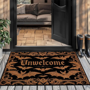 VIKAMA Gothic Bat Welcome Coir Doormat Non Slip Weather Resistant Floor Mat for Front Door Entryway Halloween Home Decor