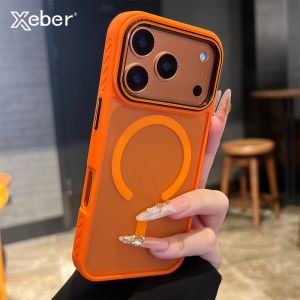 Luxury For Magsafe Wireless Charge Case For iPhone 17 Air 16 13 14 15 Pro Max Plus Magnetic Matte Bracket Lens Protection Cover