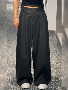 High Waist Straight Leg Suit Pants Womens Black Wide Leg Casual Trousers Spring Summer New Style Elegant Drapey Female Fashion