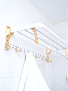 [OKLIFE.SG]Towel Rack/Paper Box/Hair Dryer Holder/ Bathroom Rack /Toilet Rack（White Gold）Aluminum Bathroom Accessories