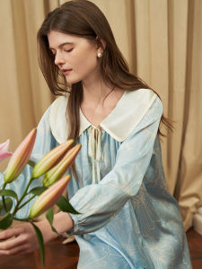 PJM INMARCH | PJM INMARCH Silk Princess Dress Pure Color Luxury Home Wear Long Sleeve Midi Dress For Young Women Casual Spring Season