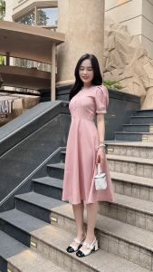 Đầm xoè cổ tròn S&M phối ren đính nút GR0347 - (Hình thật shop tự chụp và tự quay video)