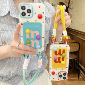 Cute Creative 3D M Bean Polka Dot Card Holder Compatible with Huawei Honor 200/100 Phone Case 90/80 Wrist Strap Lanyard 70Pro X50I/40/30