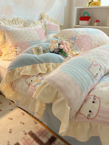 Cute Lace Milk Velvet Bedding Three-Piece Set for 1.5m Bed Winter Warm Fleece Coverlet And Sheet Set Girls Lovely Heart Ins Style