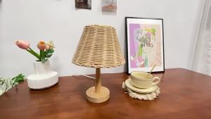 SXH  Japanese Handmade Rattan Woven Wabi-Sabi Style Vintage Table Lamp Zen Tea Room Lamp Pastoral Restaurant Homestay Inn Decorative Lamp
