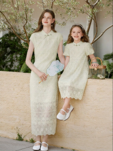 XIANGYING | Đầm Qipao Trung Quốc Phong Cách Mới Xanh Thêu Cho Gia Đình Mùa Hè đến Thu