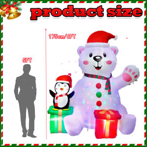6FT Christmas Inflatable Polar Bears & Penguins Yard DecorationsBuilt-in Color LED Lights For Indoor Outdoor Square Lawn