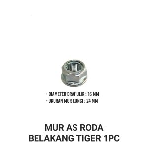 Mur As Roda Belakang Tiger M16 (Harga Per 1 Biji) - Mor Baut Baud Nut Kancing Konci Ban Roda Tromol Belakang Drat 16mm Kunci 24 Honda Tiger Lama Tilam Tiger New Tiger Revo Tirev Tiger Pece