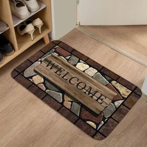 VIKAMA Stone Wood Pattern Welcome Doormat Anti Slip Dirt Trapping Rug Indoor Outdoor Front Door Entrance Home Decor Floor Mat