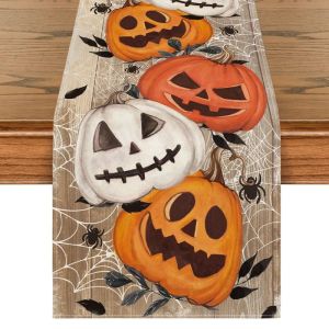 VIKAMA Halloween Table Runner Pumpkin Spider Web Dining Table Home Kitchen Fall Halloween Party Table Decor