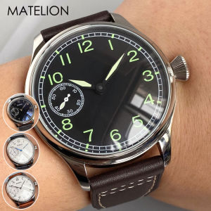 Retro Watch for Men Asia 6497 Hand Winding Movement Black White Mechanical Manual Winding Mineral Crystal 44mm Transparent Back