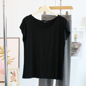 Soft Breathable Thin Modal T-shirt Womens Summer European and American Style Minimalist Easiest for Match Loose Slim Looking Short Sleeve Sports Tops