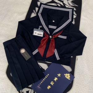 [Tusky] Original Sailor Suit Female JK Uniform Suit Sailor Collar Preppy Style Cyanotic Collar White Three Books Basic Style