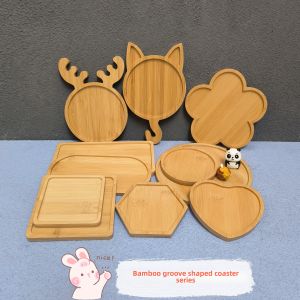 Handmade Bamboo Cup Mat Practical Creative Design Mosaic Square round Hexagonal Groove Heat Insulation Pad Wooden DIY Craft