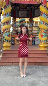 MesubShop [เดรสแขนสั้นตรุษจีน] ผ้าไหมพรมทอลายหัวใจ 🪭 สาวอวบก็ใส่ได้น้า ทรงผ้ายืดตามตัว รุ่น ตรุษจีนหัวใจ