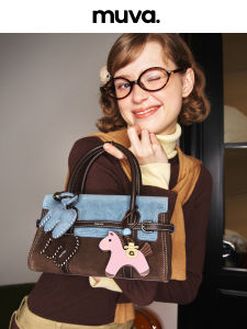 muva | Retro Contrast Color Genuine Leather Nubuck Womens Bag