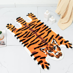 VIKAMA Cartoon Leopard Pattern Exotic Rug Soft and Slip-resistant Bathroom Floor Mat Shower Room Bathtub Foot Pad Home Decoratio