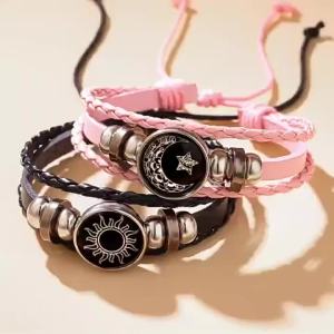 【S】2Pcs Luminous Couple Bracelets Sun Moon Adjustable Black Braided Bracelet Friendship Fashion Romantic Jewelry Birthday Gifts